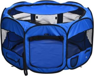 Foldable Octagonal Indoor and Outdoor Portable Soft Dog Pen/Puppy Pen/Playpen, 114 cm / 45", Blue