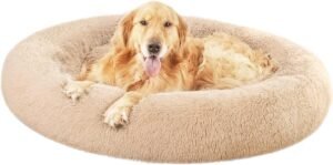 Donut Pet Bolster Faux Fur Bed for Dog, Beige, 45" x 45"