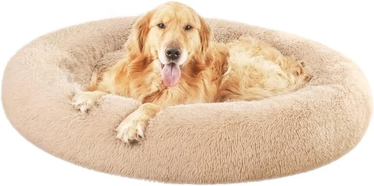 Donut Pet Bolster Faux Fur Bed for Dog, Beige, 45" x 45"