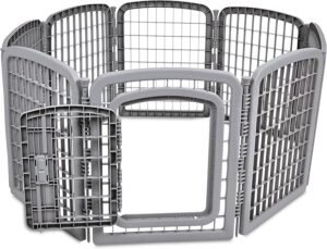 8-Panel Octagonal Plastic Pet Pen Fence Enclosure With Gate, 28 inches, Grey