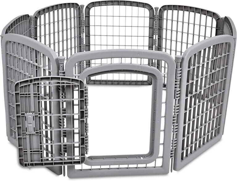 8-Panel Octagonal Plastic Pet Pen Fence Enclosure With Gate, 28 inches, Grey 4 8-Panel Octagonal Plastic Pet Pen Fence Enclosure With Gate, 28 inches, Grey