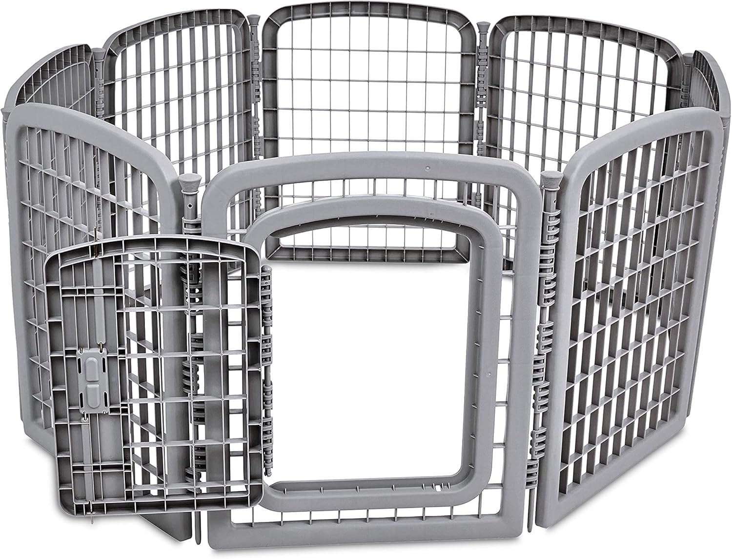 8-Panel Octagonal Plastic Pet Pen Fence Enclosure With Gate, 28 inches, Grey